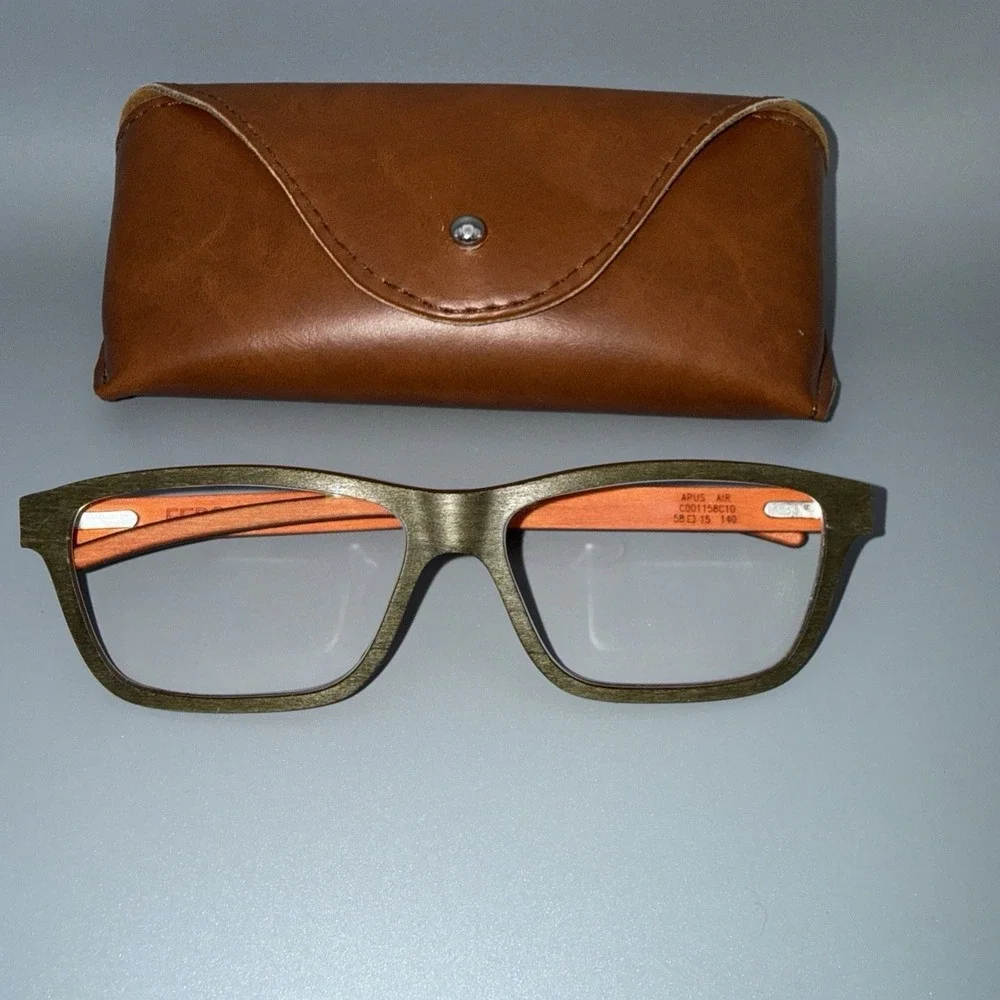 FEB 31ST Apus Air Green /Orange WOOD AUTHENTIC EYEGLASS Frames C00158C10 & Case
